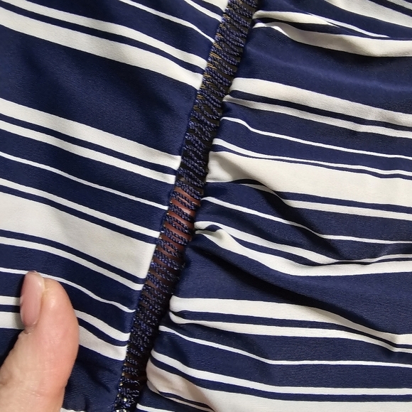 Cacique Tummy Control Navy Blue Striped Bikini Bottom - Picture 2 of 6